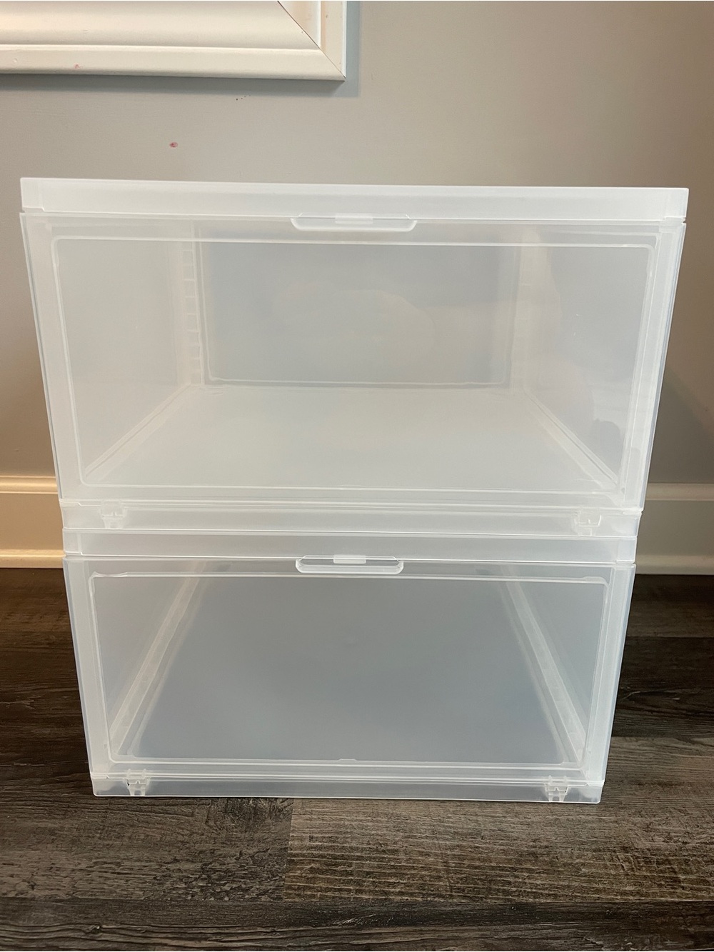 2 New Brightroom Clear Stackable Drop-Front Boxes - White/Clear